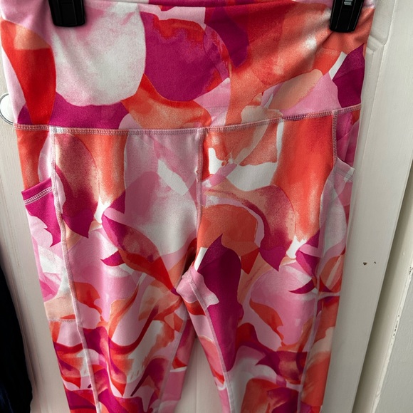 EUC Ideology Pink and Orange Floral Leggings, Cropped w/Banded Waistband - Picture 5 of 12